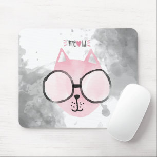 Cool Cat Pink Watercolor Meow Mouse Mat