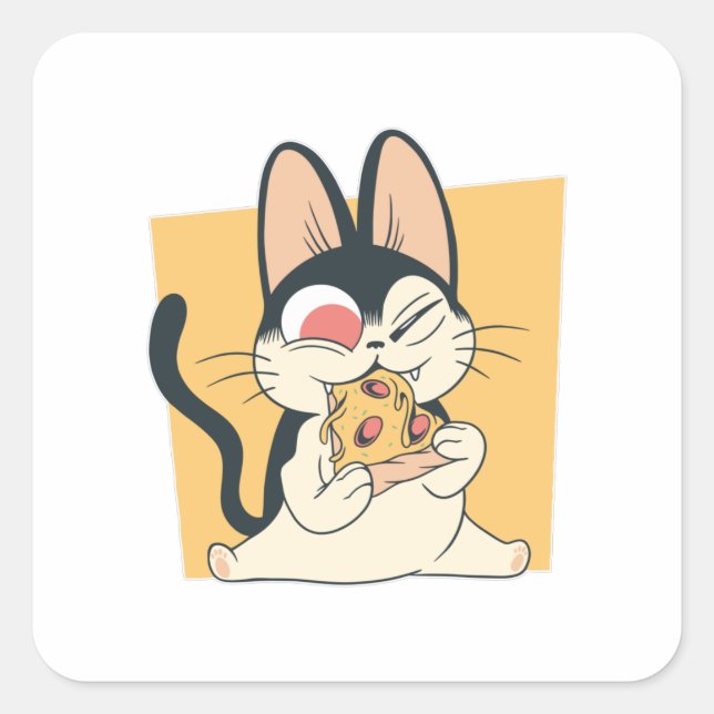 Cool Cat Pizza Lover Design Square Sticker (Front)