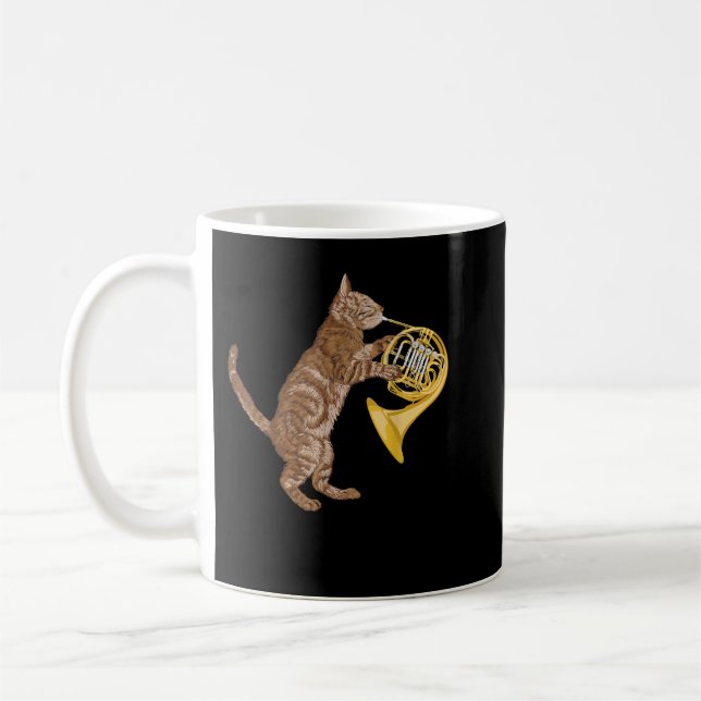 Cool Cat Playing French Horn Musician Orchestra Mu Coffee Mug (Left)
