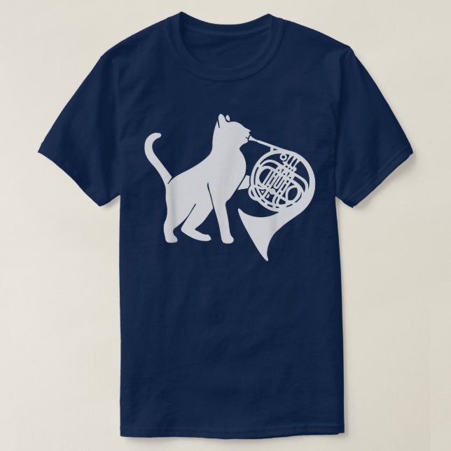 Cool Cat Playing French Horn Musician Orchestra Mu T-Shirt (Design Front)