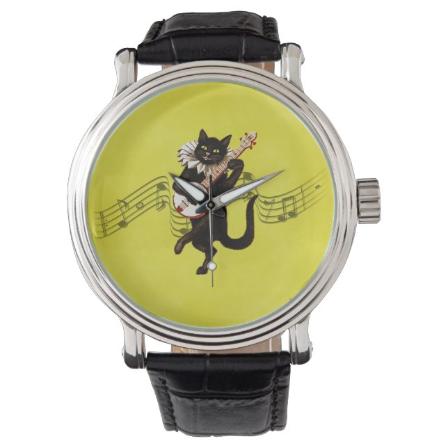 Cool Cat Playing the Banjo on Yellow Watch (Front)