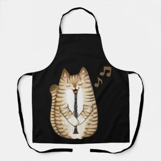 Cool Cat Playing The Clarinet Design Hippy Hipster Apron