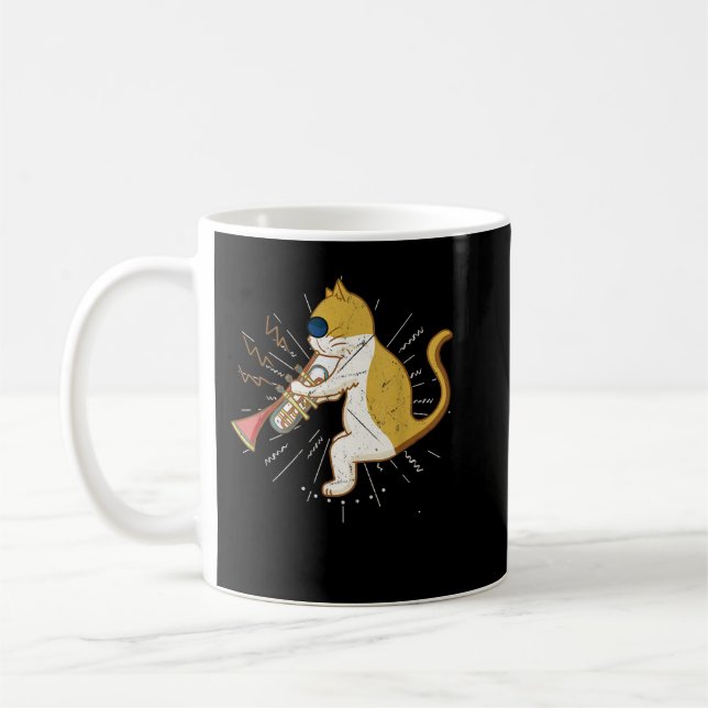 Cool Cat Playing The Clarinet Design Hippy Hipster Coffee Mug (Left)