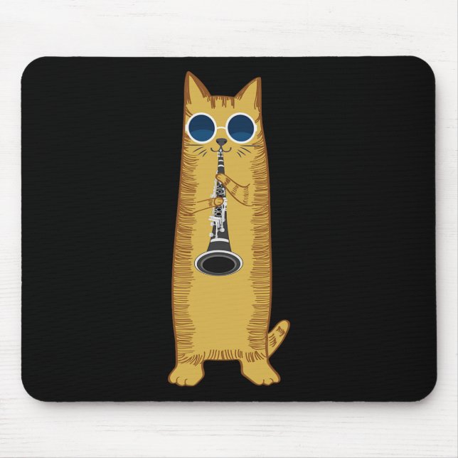 Cool Cat Playing The Clarinet Design Hippy Hipster Mouse Mat (Front)