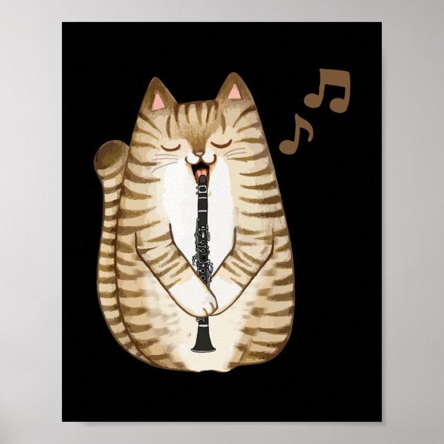 Cool Cat Playing The Clarinet Design Hippy Hipster Poster (Front)