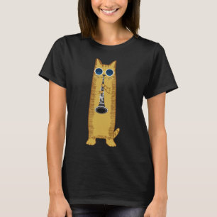 Cool Cat Playing The Clarinet Design Hippy Hipster T-Shirt