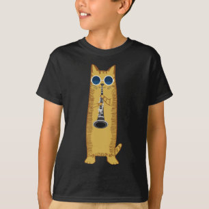 Cool Cat Playing The Clarinet Design Hippy Hipster T-Shirt