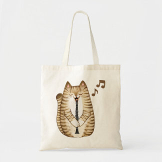 Cool Cat Playing The Clarinet Design Hippy Hipster Tote Bag