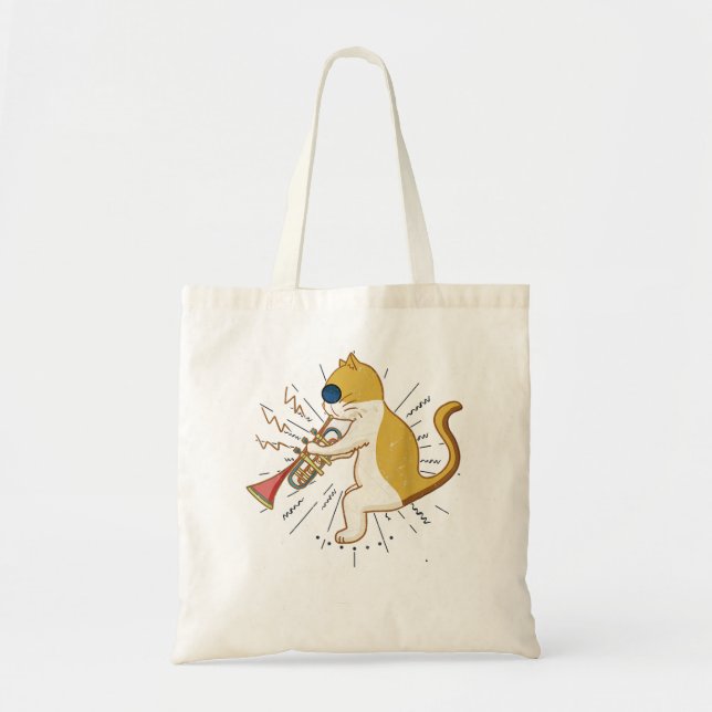 Cool Cat Playing The Clarinet Design Hippy Hipster Tote Bag (Front)