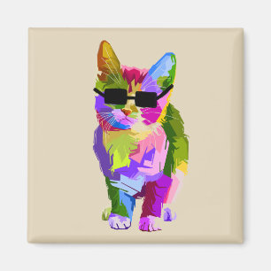 Cool cat pop art with sunglasses magnet