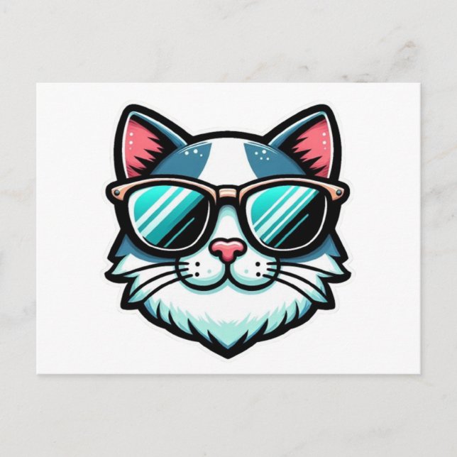 Cool Cat Postcard – Trendy Feline Pop Art (Front)