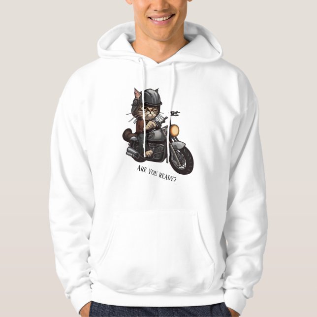 Cool Cat Riding Motorcycle Are you ready Hoodie (Front)