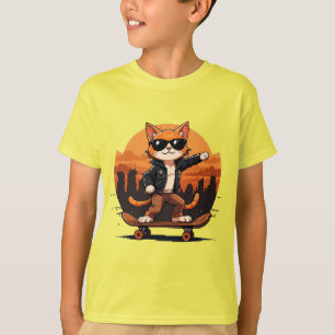 Cool Cat Riding Skateboard T-Shirt
