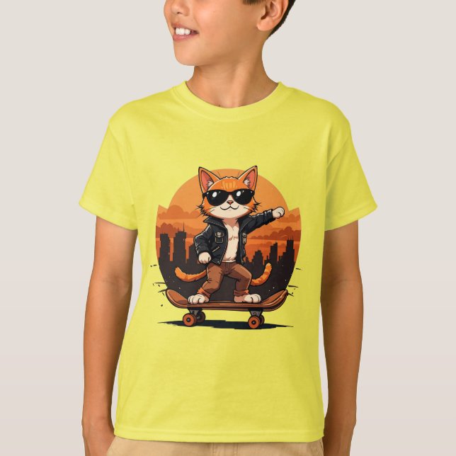 Cool Cat Riding Skateboard T-Shirt (Front)