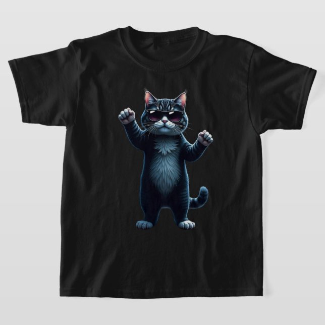 Cool Cat Rock Dancer Tee | Funny Animal Music Gift (Laydown)