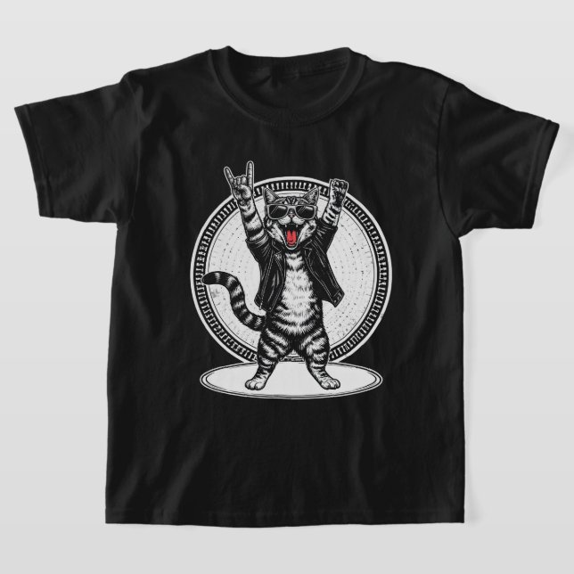Cool Cat Rock Dancer Tee | Funny Animal Music Gift (Laydown)