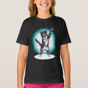 Cool Cat Rock Dancer Tee   Funny Animal Music Gift