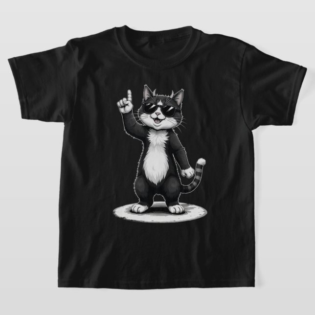 Cool Cat Rock Dancer Tee | Funny Animal Music Gift (Laydown)