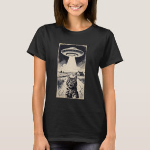 Cool Cat Selfie With Alien UFO Funny T-Shirt
