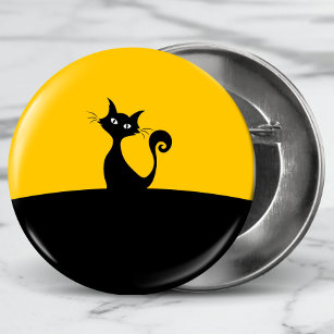 Cool Cat Silhouette Whimsical Cartoon Custom 6 Cm Round Badge