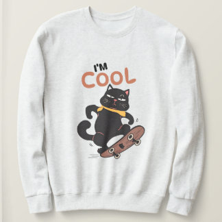 Cool Cat Skateboard – Funny Black Cat Illustration Sweatshirt