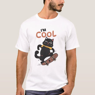 Cool Cat Skateboard – Funny Black Cat Illustration T-Shirt