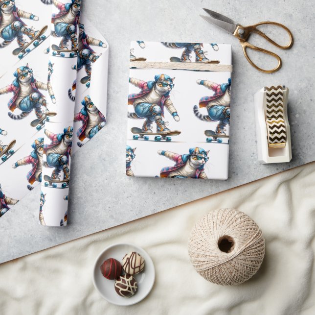 Cool Cat Skateboarder Wrapping Paper (Crafts)