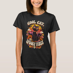 Cool Cat Spooky Vibes Retro Black Cat Halloween De T-Shirt