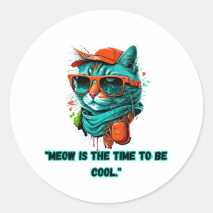 Cool Cat Sunglasses feline fashion humour funny Classic Round Sticker