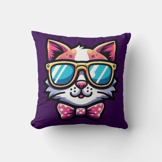 Cool Cat Throw Pillow – Whimsical Home Decor (Front)