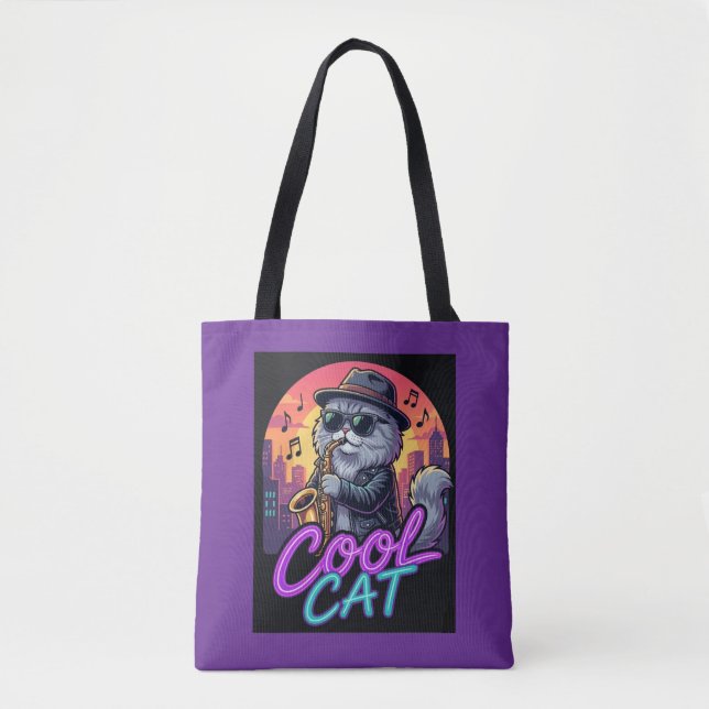 Cool Cat Trombone Player Music Quote Tote Bag (Front)