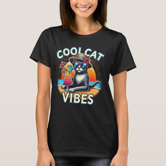 Cool Cat Vibes, A chic Fashionable Cat Tropical Be T-Shirt (Front)