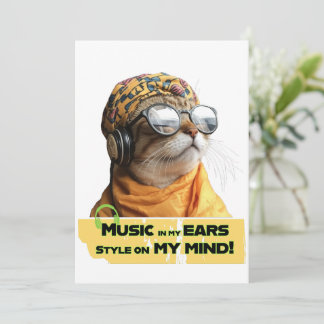 Cool Cat Vibes Hipster Kitty with Headphones Invitation