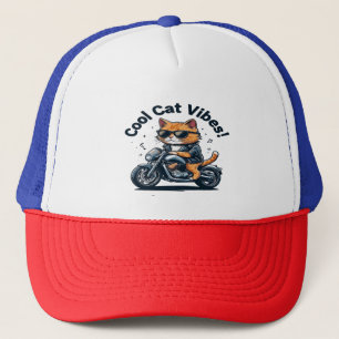 Cool Cat Vibes Motorcycle T-Shirt-Funny Biker Cat Trucker Hat