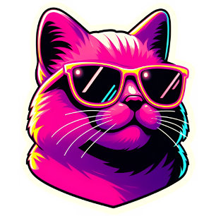 Cool Cat Wearing Sunglasses in Neon Pink and Yello T-Shirt