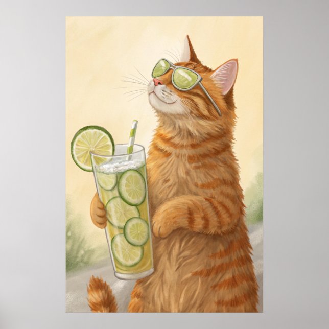 Cool Cat with a Citrus: Summer Vibes Illustration Poster (Front)