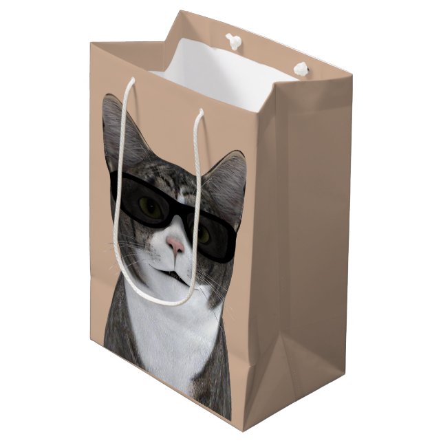Cool Cat With Black Sunglasses Medium Gift Bag (Front Angled)