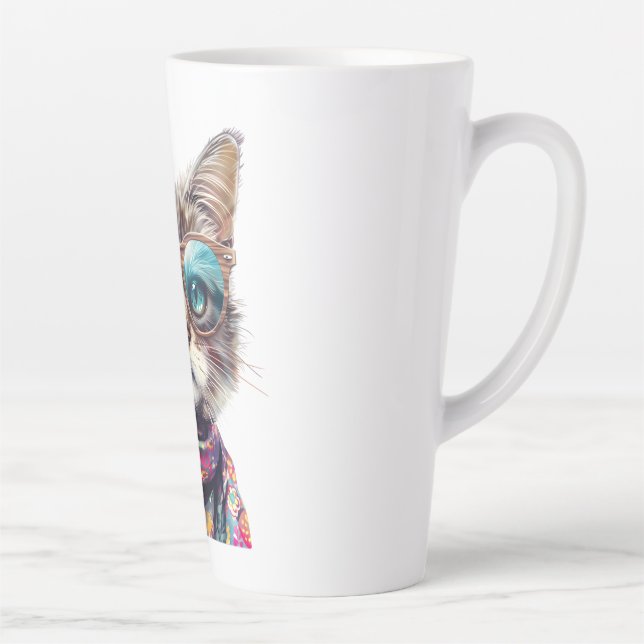 Cool Cat with Glasses Latte Mug (Right)