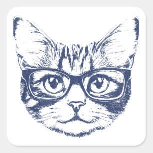 Cool Cat with Glasses  Square Sticker