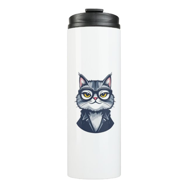 "Cool Cat with Glasses Thermal Tumbler" Thermal Tumbler (Front)