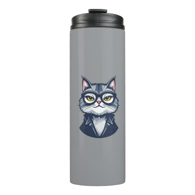 "Cool Cat with Glasses Thermal Tumbler" Thermal Tumbler (Front)