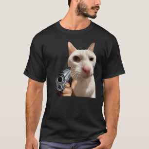 Cool Cat With Gun Funny Meme t-shirt