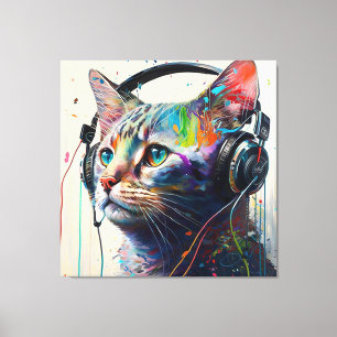  Cool Cat with Headphones – Music Lover’s Art Prin Canvas Print