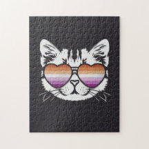 Cool Cat with Lesbian Flag Glasses Funny Sapphic