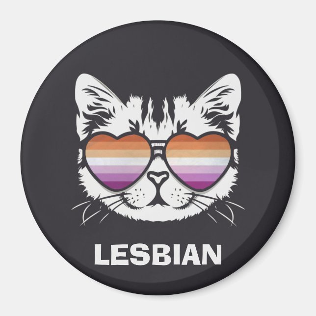 Cool Cat with Lesbian Flag Glasses Funny Sapphic Magnet (Front)