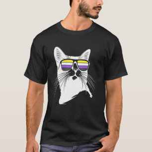 Cool Cat with Nonbinary Pride Sunglasses Fun Enby T-Shirt