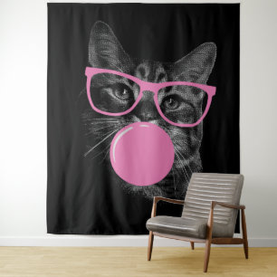 Cool Cat with Pink Glasses & Bubble Gum Tapestry