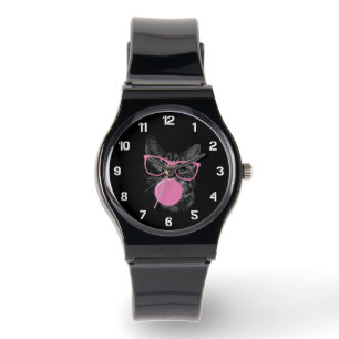 Cool Cat with Pink Glasses & Bubble Gum  Watch