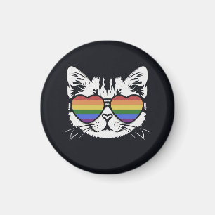 Cool Cat With Pride LGBT Flag Glasses Magnet