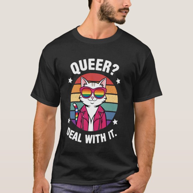 Cool Cat with Rainbow Sunglasses T-Shirt (Front)